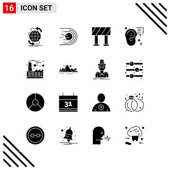 Pixle Perfect Set of 16 Solid Icons Glyph Icon Set for Webite Designing and Mobile Applications Interface vector