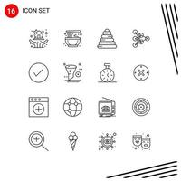 Group of 16 Modern Outlines Set for check arrow baby data deep Editable Vector Design Elements