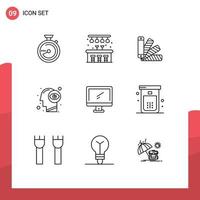 Modern Set of 9 Outlines Pictograph of device computer pallete eye view mind Editable Vector Design Elements