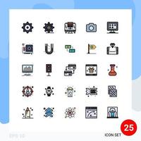 Pictogram Set of 25 Simple Filled line Flat Colors of card rate database monitor image Editable Vector Design Elements