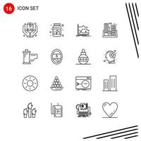 16 Universal Outlines Set for Web and Mobile Applications company polution arrows industry prediction Editable Vector Design Elements