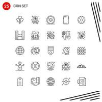 25 símbolos de signos de línea universal de elementos de diseño de vector editables médicos de teléfono inteligente posterior