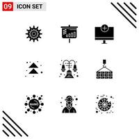 Universal Icon Symbols Group of 9 Modern Solid Glyphs of next arrow projector hardware devices Editable Vector Design Elements