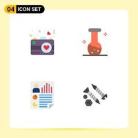 Pack of 4 Modern Flat Icons Signs and Symbols for Web Print Media such as camera document romance biology report Editable Vector Design Elements