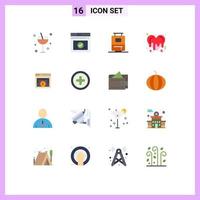 Flat Color Pack of 16 Universal Symbols of player page bag romance heart Editable Pack of Creative Vector Design Elements