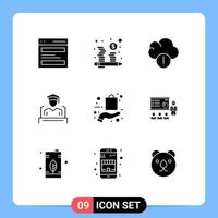 Mobile Interface Solid Glyph Set of 9 Pictograms of ecommerce speech management graduation cap Editable Vector Design Elements