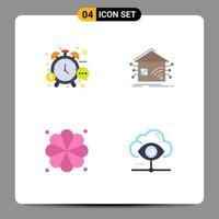 Mobile Interface Flat Icon Set of 4 Pictograms of management network time home spa Editable Vector Design Elements