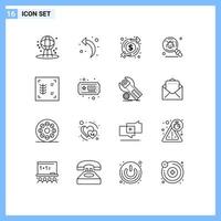 Set of 16 Modern UI Icons Symbols Signs for ribs search increase insect bug Editable Vector Design Elements