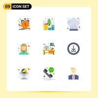 9 Universal Flat Colors Set for Web and Mobile Applications manager female worker present cashier restaurant Editable Vector Design Elements