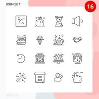 Set of 16 Vector Outlines on Grid for focus bulb watch egg basket Editable Vector Design Elements