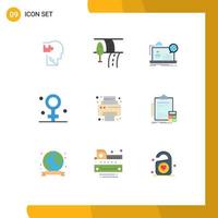 Flat Color Pack of 9 Universal Symbols of office healthcare webinar female website Editable Vector Design Elements