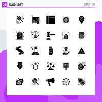 Set of 25 Vector Solid Glyphs on Grid for location labour hardware labor day Editable Vector Design Elements