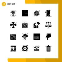 Pack of 16 Modern Solid Glyphs Signs and Symbols for Web Print Media such as cross message cyber mail dialog Editable Vector Design Elements