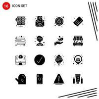 Collection of 16 Vector Icons in solid style Pixle Perfect Glyph Symbols for Web and Mobile Solid Icon Signs on White Background 16 Icons