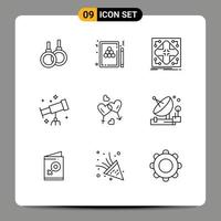 Modern Set of 9 Outlines and symbols such as heart space game astronaut matrix Editable Vector Design Elements