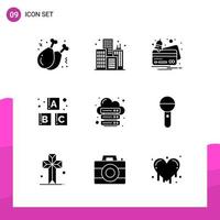 Glyph Icon set Pack of 9 Solid Icons isolated on White Background for responsive Website Design Print and Mobile Applications vector