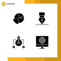Pack of 4 Modern Solid Glyphs Signs and Symbols for Web Print Media such as analytics idea graph design dollar Editable Vector Design Elements