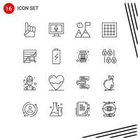 Pack of 16 Modern Outlines Signs and Symbols for Web Print Media such as analytics analysis flag software drawing Editable Vector Design Elements