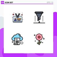 Pack of 4 Modern Filledline Flat Colors Signs and Symbols for Web Print Media such as employee share chemical analysis filter cloud Editable Vector Design Elements