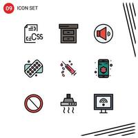 9 iconos creativos signos y símbolos modernos de tratamiento jeringa inyección de sonido elementos de diseño vectorial editables médicos vector