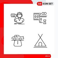 Creative Set of 4 Universal Outline Icons isolated on White Background vector