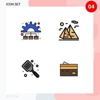 Editable Vector Line Pack of 4 Simple Filledline Flat Colors of management baked working nature cooking Editable Vector Design Elements