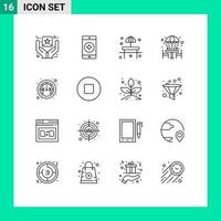 Set of 16 Commercial Outlines pack for gauge table park furniture chair Editable Vector Design Elements