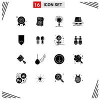 Pack of 16 creative Solid Glyphs of drive gaming seo game setting Editable Vector Design Elements