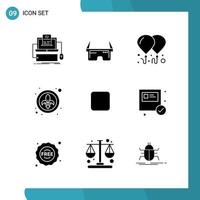 Vector Pack of 9 Glyph Symbols Solid Style Icon Set on White Background for Web and Mobile