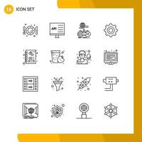 Universal Icon Symbols Group of 16 Modern Outlines of cogs gear develop online internet Editable Vector Design Elements