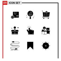 Group of 9 Solid Glyphs Signs and Symbols for comfort hand add finger box Editable Vector Design Elements