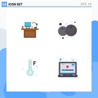 Group of 4 Flat Icons Signs and Symbols for computer fruit monitor table cold Editable Vector Design Elements