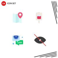 Flat Icon Pack of 4 Universal Symbols of location chat pin sugar test gear Editable Vector Design Elements