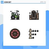 Set of 4 Modern UI Icons Symbols Signs for agriculture food tractor grain kiwi Editable Vector Design Elements