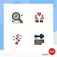 4 concepto de color plano de línea completa para sitios web móviles y aplicaciones encontrar corazones de mano de boda bloquear elementos de diseño vectorial editables vector