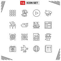 16 iconos estilo de línea basados en cuadrícula símbolos de esquema creativos para el diseño de sitios web signos de icono de línea simple aislados en fondo blanco conjunto de 16 iconos vector