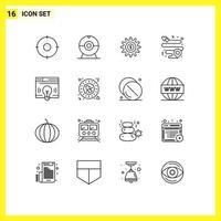 Mobile Interface Outline Set of 16 Pictograms of bulb web setting interface location Editable Vector Design Elements