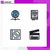 Group of 4 Modern Filledline Flat Colors Set for earth story data document cd Editable Vector Design Elements