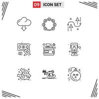 Outline Pack of 9 Universal Symbols of income economy tambourine business development Editable Vector Design Elements