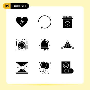 9 Thematic Vector Solid Glyphs and Editable Symbols of camping notification product interface reservation Editable Vector Design Elements