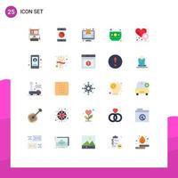 25 User Interface Flat Color Pack of modern Signs and Symbols of heart location dollar mobile banking security Editable Vector Design Elements