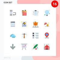 16 User Interface Flat Color Pack of modern Signs and Symbols of laundry seo document lamp bulb Editable Pack of Creative Vector Design Elements