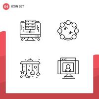 Set of 4 Modern UI Icons Symbols Signs for computer sleep server virtuoso communications Editable Vector Design Elements