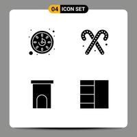 Modern Set of 4 Solid Glyphs Pictograph of clock house candy cane sweets residence Editable Vector Design Elements