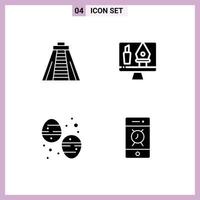 User Interface Pack of 4 Basic Solid Glyphs of chichen itza food tools computer alarm Editable Vector Design Elements