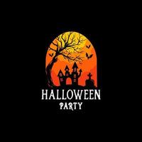 house and dry tree halloween spooky logo design template vector