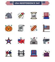 4th July USA Happy Independence Day Icon Symbols Group of 16 Modern Flat Filled Lines of festival food text usa hat Editable USA Day Vector Design Elements