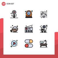 User Interface Pack of 9 Basic Filledline Flat Colors of open sweet watch date night Editable Vector Design Elements