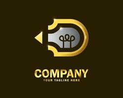 luxury gold letter D bulb logo design template vector