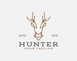 Deer hunter line art logo design template vector